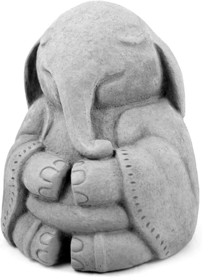 Modern Artisans Meditating Elephant - Cast Stone Garden Sculpture : Large Size, Grey Stone Finish