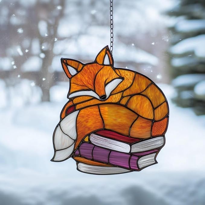 Fox and Book Acrylic Suncatcher Window Hanging Fox Home Decor Book Lover Gift Library Decor Thanksgiving Gift