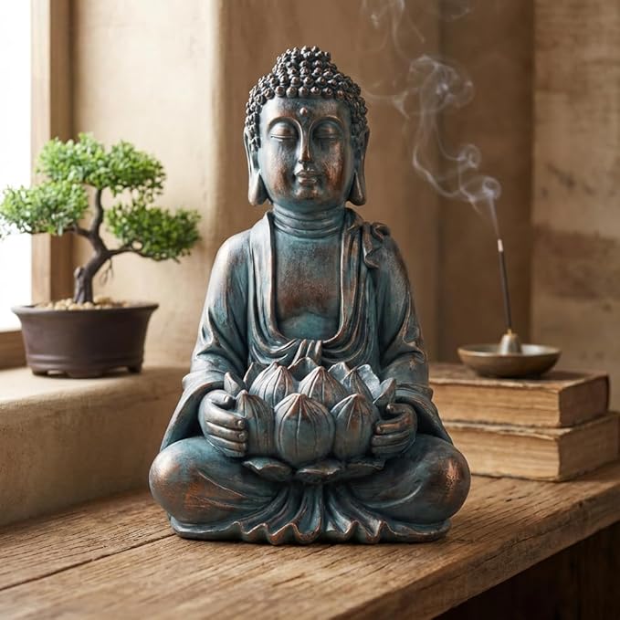 TERESA'S COLLECTIONS Meditating Buddha Statue for Garden Decor with Outdoor Solar Lights, Large Resin Outdoor Decor Garden Statue Sculpture for Home Lawn Yard Decor Gifts for Dad and Mom, 7.1''