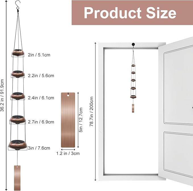 SumDirect Wind Chimes for Outside, Temple Windchimes with 5 Red Copper Bells, Feng Shui Decor for Patio Lawn Garden Home & Outdoor Art (Temples)