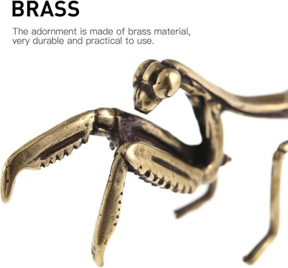 Metal Mantis Brass Praying Mantis Mini Fairy Garden Animal Figurines Lawn Patio Tree Ornaments Sculpture Micro Landscape Ornaments for Backyard Desk