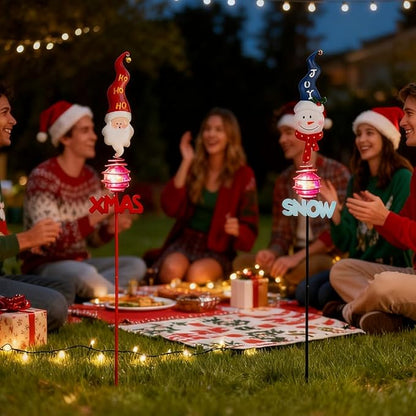 Christmas Solar Garden Stake Lights,2 Pack Snowman＆Santa Claus Xmas Pathways Lights,Solar Christmas Decorations for Outside Lawn Patio Landscape
