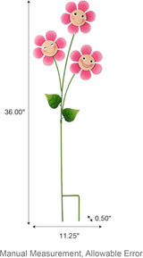 Glitzhome Happy Face Flower Yard Stake, 36”H Metal Flower Stakes with Triple Smiling Design, Iron Garden Yard Spring Decor or Wall Decor