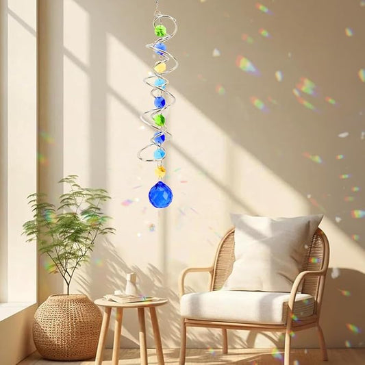 Crystal Suncatchers Decorative Sun Catchers Crystal Hanging Wind Spinners with Blue Prism Ball Rainbow Maker Suncatchers for Windows Hanging Outdoor Indoor Home Garden Decoration Gifts for Girl