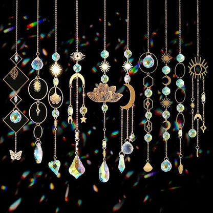 Sun Catchers, 10 Pieces Colorful Crystal Suncatcher with Chain Pendant Ornaments Hanging Crystals Prism Rainbow Maker for Windows Indoor Outdoor Car Mirror Garden Decor Wedding Party Xmas Gift (10)