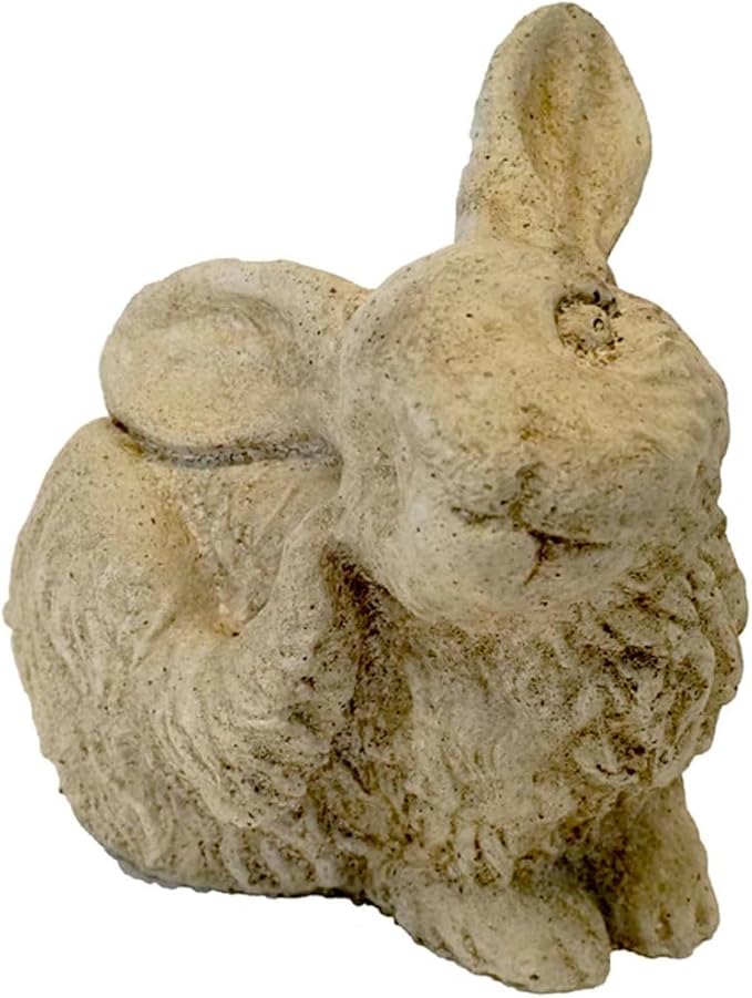 Solid Rock Stoneworks Scratching Rabbit Concrete Statue, 7" Tall, Buff Color