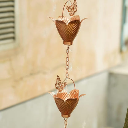 TZSSP Rain Chains Decorative Rain Chain Bell with 10 Cups, Rain Chain for Gutters,8-1/2 Length,102 Inch,Butterfly