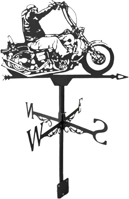 Black Weather Vane Animal Statue Wind Direction Indicator Garden Measuring Tool Crafts Ornament, Motorcycle