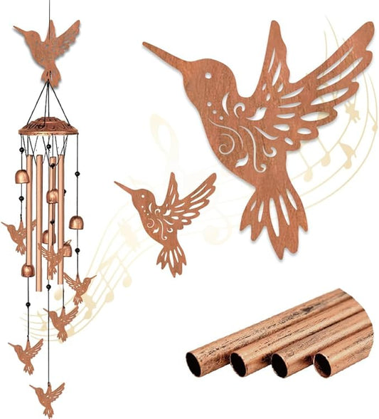 INFUNLY 7PCS Hummingbird Wind Chimes for Outside 5.5"×5.4" Bird Metal Windchime Aluminum Tube Wind Chime with Bell Animal Pattern Windchime Tubes Memorial Wind Bell for Garden Decor Housewarming Gift