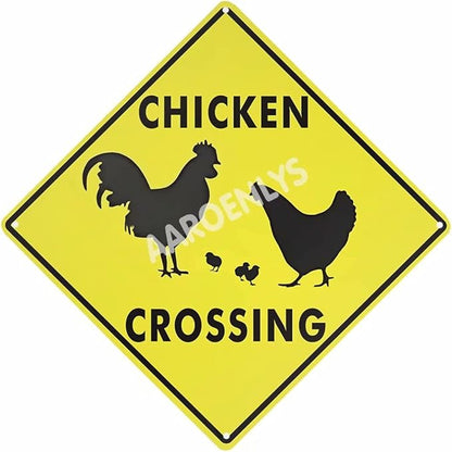 Chicken Crossing Sign Metal Tin Sign Farm Organic Country Yard Sign Backyard Garage Cave Office Outdoor Home Decor Wall 12x12 Inch