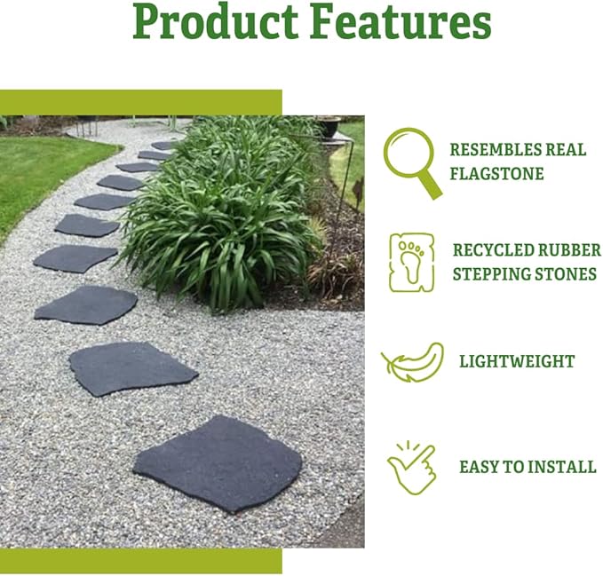 Gardener's Supply Company Flagstone Recycled Rubber Stepping Stone For Garden Walkway | Outdoor Patio Decor & Lawn Pathway Landscaping Stepping Blocks | Eco-Friendly Recycled Rubber - 17"W X 1/2 Thick