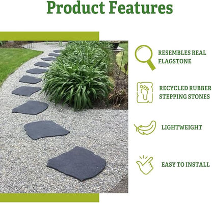 Gardener's Supply Company Flagstone Recycled Rubber Stepping Stone For Garden Walkway | Outdoor Patio Decor & Lawn Pathway Landscaping Stepping Blocks | Eco-Friendly Recycled Rubber - 17"W X 1/2 Thick