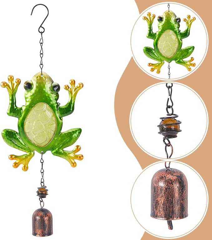WADORN Metal Frog Wind Chimes, Funny Toad Wind Bells Lucky Frog Hanging Windchimes Animals Garden Decorations for Indoor Outdoor Yard Patio Home Garden Balconies Ornament Housewarming Gifts