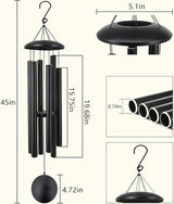 45 Inch Memorial Wind Chimes Outdoor, Large Deep Tone with 6 Heavy Aluminum Tubes, Hand-Tuned Sympathy Gift for Loss of Loved One, Garden Hanging Decor for Yard, Black (45")