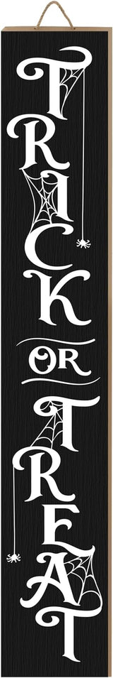 Halloween Porch Sign Decor "Trick or Treat" Wooden Hanging Sign Door Porch Standing Decorative Signs for Front Door Farmhouse Outdoor Indoor Welcome Sign Wall Craft Decor 47.2"H