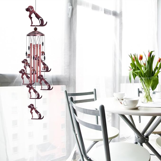 Outdoor Dog Wind Chimes Gifts for Mom - with 4 Tubes 6 Bells 7 Dogs Wind Bell, Romantic Wind Catcher, Mobile Decor Bell, Puppy Windchimes for Home, Balcony, Tree, Festival, Garden Decoration