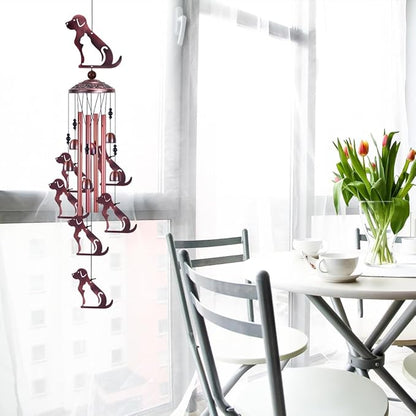 Outdoor Dog Wind Chimes Gifts for Mom - with 4 Tubes 6 Bells 7 Dogs Wind Bell, Romantic Wind Catcher, Mobile Decor Bell, Puppy Windchimes for Home, Balcony, Tree, Festival, Garden Decoration