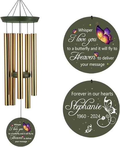 ASTARIN Memorial Butterfly 36" Wind Chimes, Personalized Name Sympathy Wind Chime, in Memory of Loss Mom Loved One, Large Deep Tone Bereavement Windchimes for Clearance(Produced in USA)