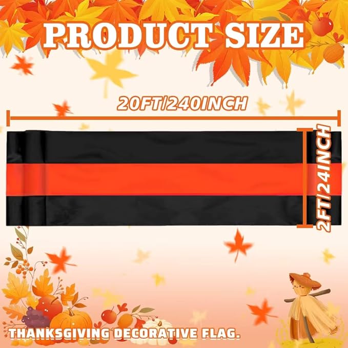 Fall Bunting Thanksgiving Day Décor Autumn Banner Halloween Bunting Flag- 3 Stripe Orange & Black Bunting Flags Trick or Treat Decor Outside Wall Garden Porch Indoor Home - 24" x 240"