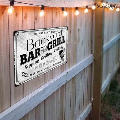 SCAZOMV Backyard Bar & Grill Metal Sign - Indoor/Outdoor Patio Signs For Backyard - Funny Signs For Home Barbecue And Grill Decor, Bar Signs For Home Bar, Backyard Bar Patio Accessories