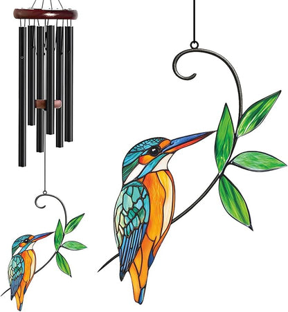 Personalized Metal Wind Chime Garden Sign, 40 Inch Outdoor Colorful Bird & Flower Memorial Decor, Yard Hanging Plaque for Patio Porch Lawn (JSTY371)