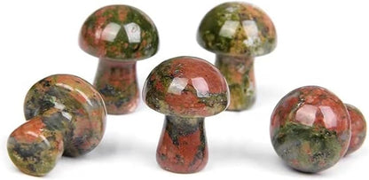 15PCS Unakite Natural Stones Mushroom Sculpture Decor Crystal for Home Crafts Flower Pot Gemstone Mini Mushroom Hand Making Yard Decoration