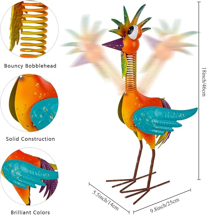 Metal Wacky Rooste Garden Statue, Rooster Decor Yard Statue Decorations Outdoor, Chicken Yard Art for Outside, Patio, Backyrad, Lawn (Orange)