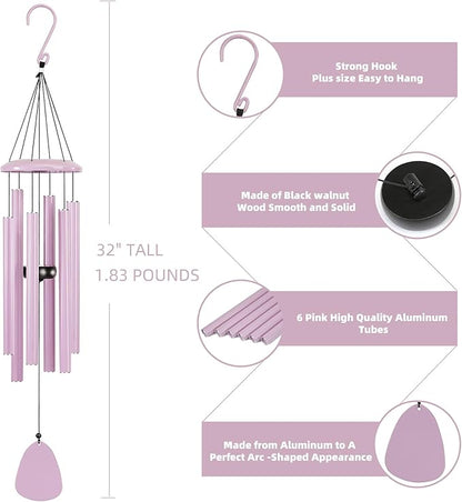 FSVGYY Wind-Chimes-Outdoor-Deep-Tone, Large Soothing Melodic Tones Windchimes, Wind Chimes for Outside, Memorial Wind Chime Best Gift for Mom Women Grandma Neighbors(32" Pink Coated Aluminum)
