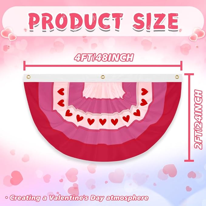 4Pcs Valentine Bunting Flags 2x4Ft Embroidered Love Heart Half Fan Bunting Decor Wedding Season Valentine’s Day Galentine’s Day Outside Banner for Outdoor Porch Garden Fence Décor Engagement Party Anniversary