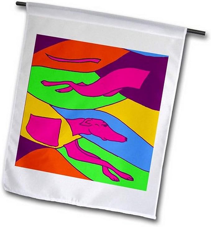 3dRose fl_216345_1 Fun Tropical Colors Racing Greyhound Dog Abstract Art Garden Flag, 12 by 18"