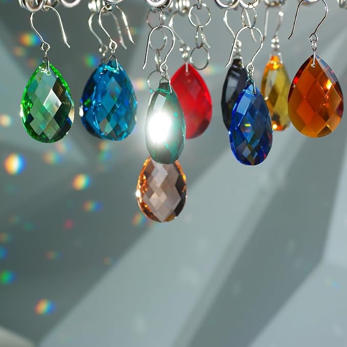 10pcs Crystal Prism Suncatcher Multi Color, 38mm Hanging Chandelier Crystals Replacement Grid Ornament Pendant Rainbow Maker DIY Decoration