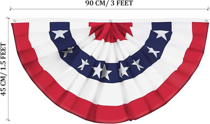 USA Pleated Fan Banner Patriotic Half Fan Banner Flag with Canvas Header and Brass Grommets for 4th of July Memorial Day Indoor Outdoor Decoration (10, 1.5x3 Feet)