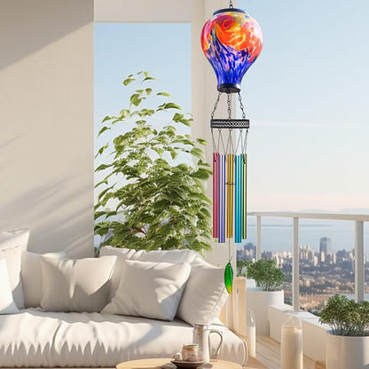 Starsoul Solar Wind Chimes for Outside, Colorful Speckle Hot Air Balloon Wind Chime with Flickering Flame, Outdoor Glass Windchimes for Garden Yard Decor, Gift for Mother's Day