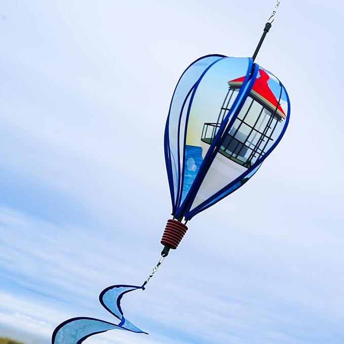 In The Breeze 0987 Coastal Lighthouse Hot Air Balloon-6 Panel Wind Decoration