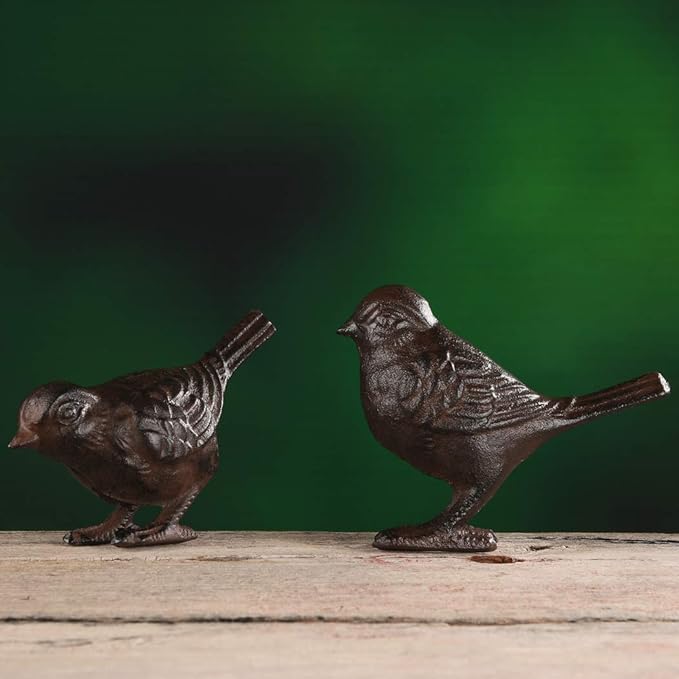BRASSTAR Rustic Cast Iron Bird Statue Farmhouse Home Garden Decor Collectible Figurines Gift Replica Rust Color a Pair of Birds PTZD053