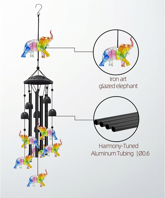 35.4" Elephant Wind Chimes for Outside, Metal Windchimes, Elephants Wind Chime Garden Decor, Mothers Day Birthday Memorial Gifts for Mom Grandma Wife, Durable Outdoors Decor