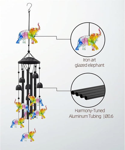 35.4" Elephant Wind Chimes for Outside, Metal Windchimes, Elephants Wind Chime Garden Decor, Mothers Day Birthday Memorial Gifts for Mom Grandma Wife, Durable Outdoors Decor