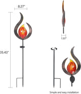 Asense Outdoor Metal Sculpture Art Decor Garden Solar Lights Pathway Stake, Solar Powered LED Lights for Lawn Patio Courtyard, Flame Shape