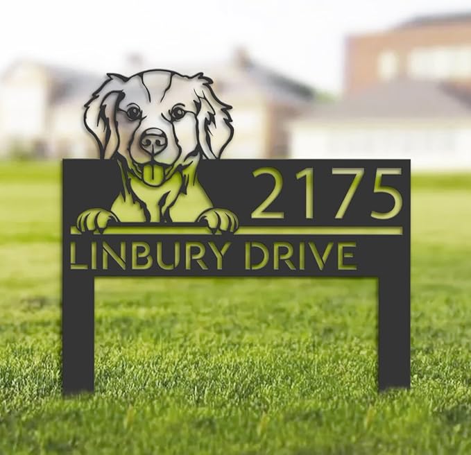 Brittany Spaniel Dog Metal Address Sign House Number Brittany Spaniel Dog Outdoor Stake Brittany Spaniel Dog Sculptures Sign for Park Yard Lawn Courtyard Patio Ranch Farmer Gardening.