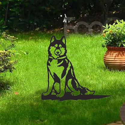Adorable Dog Stake Decoration Yard Garden Outdoor Metal Art Dog Silhouette Decoration Steel Dogs Statue Adorable Ornament Gift Contour Black Dog (Husky)