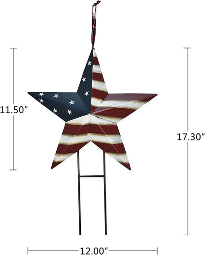 Linfevisi American Flag Star Yard Signs 17.3 Inch Metal Patriotic Barn Stars Garden Stakes US Flag Outdoor 4th of July Decorations Memorial Day Yard Art Lawn Ornaments Patio for Outside