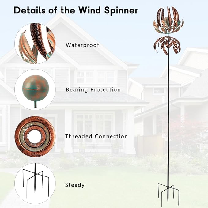 DREAMYSOUL Wind Spinner for Yard and Garden, 360 Degree Tulip Wind Spinner Outdoor, Large Kinetic Metal Wind Spinners & Sculpture