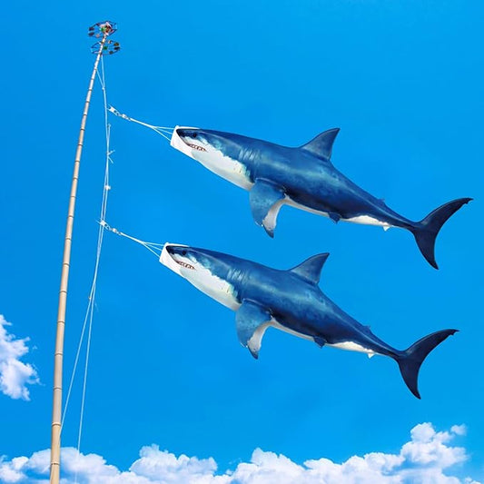 Flutesan Dark Blue 49 Inch Shark Wind Sock Heavy Duty Fish Windsock Outdoor Decor Fish Flag Hanging Decor for Outside Garden Boat Gone Fishing Party Beach Party Decoration