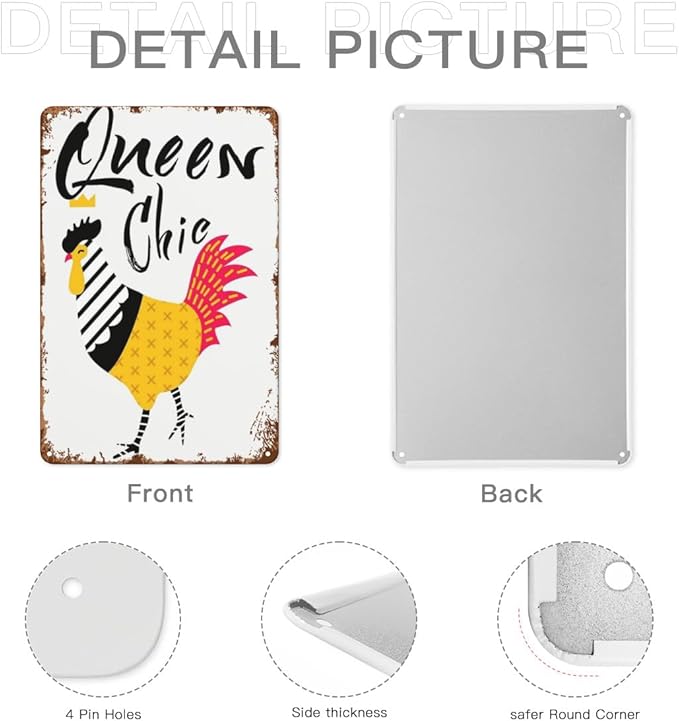 patio wall decor Queens Chic metal signs School Vintage Signs for Home,Cafe,Yard,Bathroom,Happy,Funny,and Inspirational Life Quotes 8X12inch
