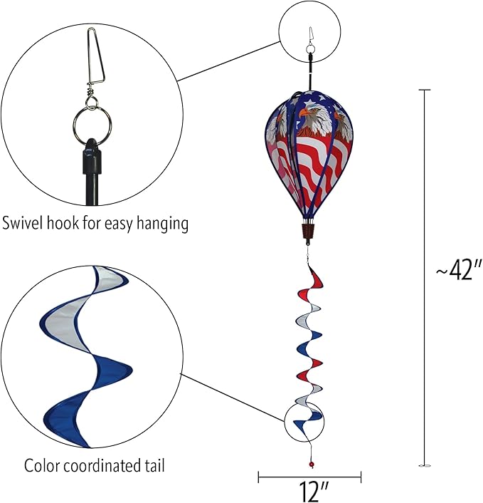 In the Breeze Patriot Eagle 6-Panel Kinetic Hot Air Balloon Wind Spinner,12" W x 42" H x 12" D,1048