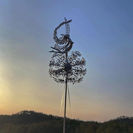 Flower Fairy Dancing with Dandelion, Fairy Garden Sculptures, Angel Metal Ornaments Gardens Art Sculpture, Stainless Steel Statue Garden Ornaments Art Decorations for Outdoor Yard Lawn Patio (I)