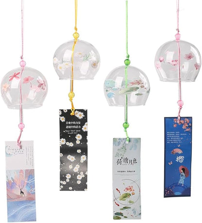 Falytemow 4 pcs Japanese Wind Chimes Romantic Flowers Small Wind Bells Handmade Glass Japanese Style Pendant for Birthday Present Home Decors (Sakura, Chrysanthemums, Lotus, and Plum Blossoms, 7 cm)