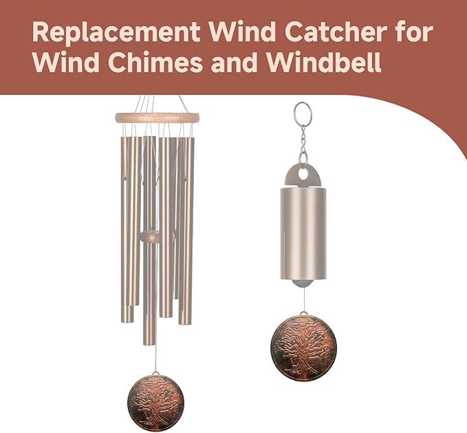 Replacement Wind Catcher, Circular Vintage Tree of Life Decor with 16.4FT Nylon Cord, 1MM Thick Metal Wind Chime Replacement Parts for Wind Chimes, Hanging Decoration Ornament for Garden, Patio, Tree