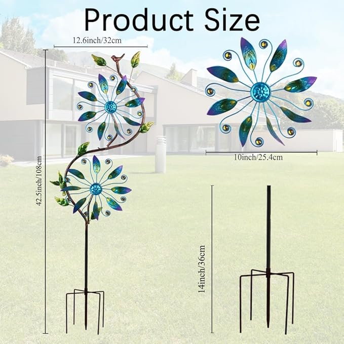 Metal Wind Spinners Outdoor,Yard Art Wind Sculptures & Spinners,Flower Wind Spinners for Yard and Garden,Waterproof Pinwheels & Windmill for Patio Lawn Decor
