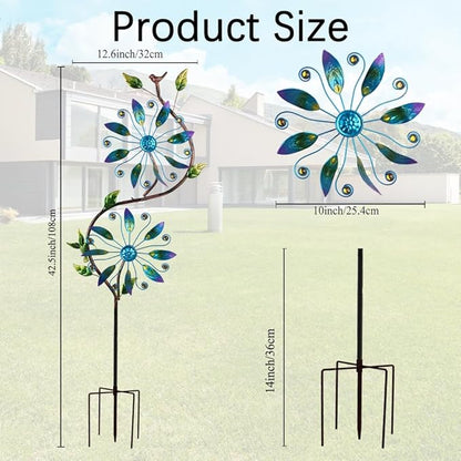Metal Wind Spinners Outdoor,Yard Art Wind Sculptures & Spinners,Flower Wind Spinners for Yard and Garden,Waterproof Pinwheels & Windmill for Patio Lawn Decor